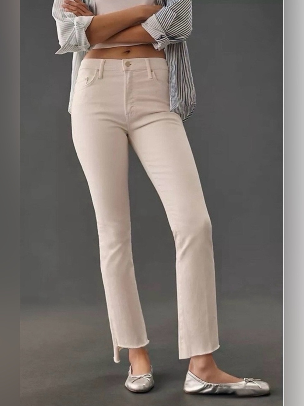 MOTHER The Insider Crop Step Fray Jeans / Cream Puffs / Size 30